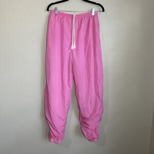 KIKOMO VTG Nylon Pants Women Medium Pink Drawstring Baggy High Rise 90s